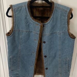 Denim & Co Reversible blue Denim brown Faux Fur Vest Size M